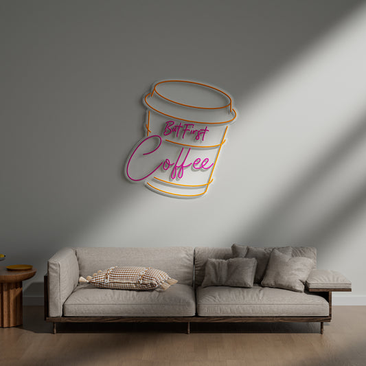 But First, Coffee Neon Sign for Kitchen Coffee Bar Cafe Morning Decor