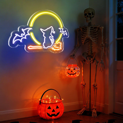 Moon & Bat & Cat Halloween Neon Sign for Bedroom Living Room Mystical Spooky Decor