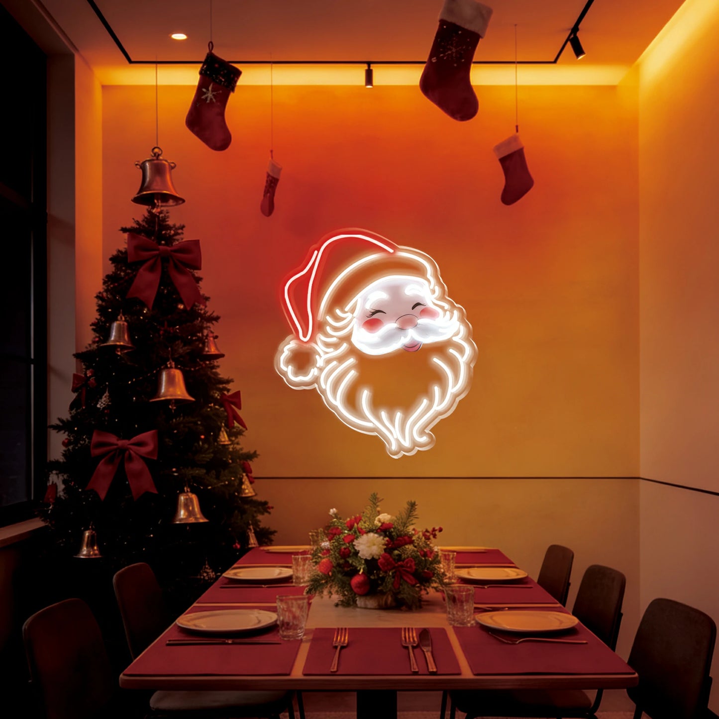 Santa Claus Neon Sign Cute Christmas Cartoon Neon for Kids Christmas Decor