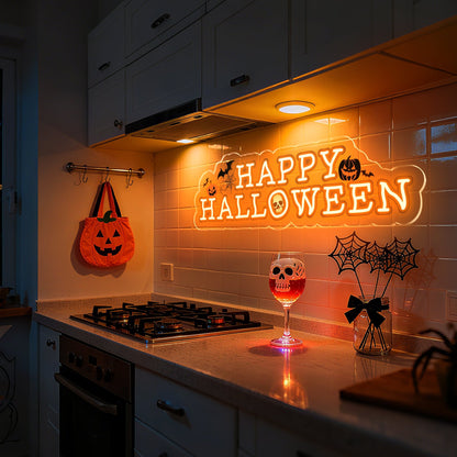Happy Halloween Neon Sign for Window Home Party Spooky Season Decor