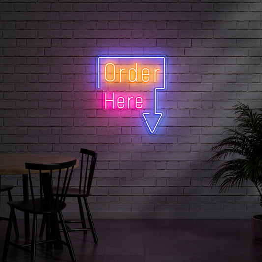 Order Here Neon Sign for Restaurant Cafe Counter Food Service Business