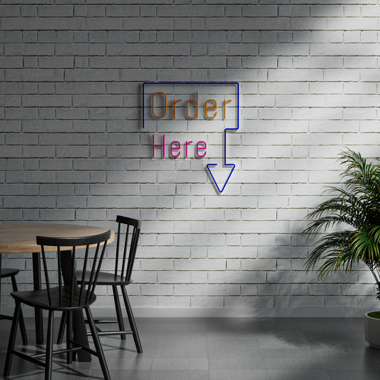 Order Here Neon Sign for Restaurant Cafe Counter Food Service Business