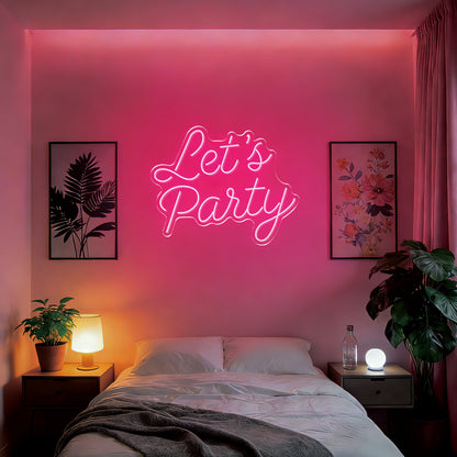 Let's Party Neon Sign for Celebration Birthday Event Decor