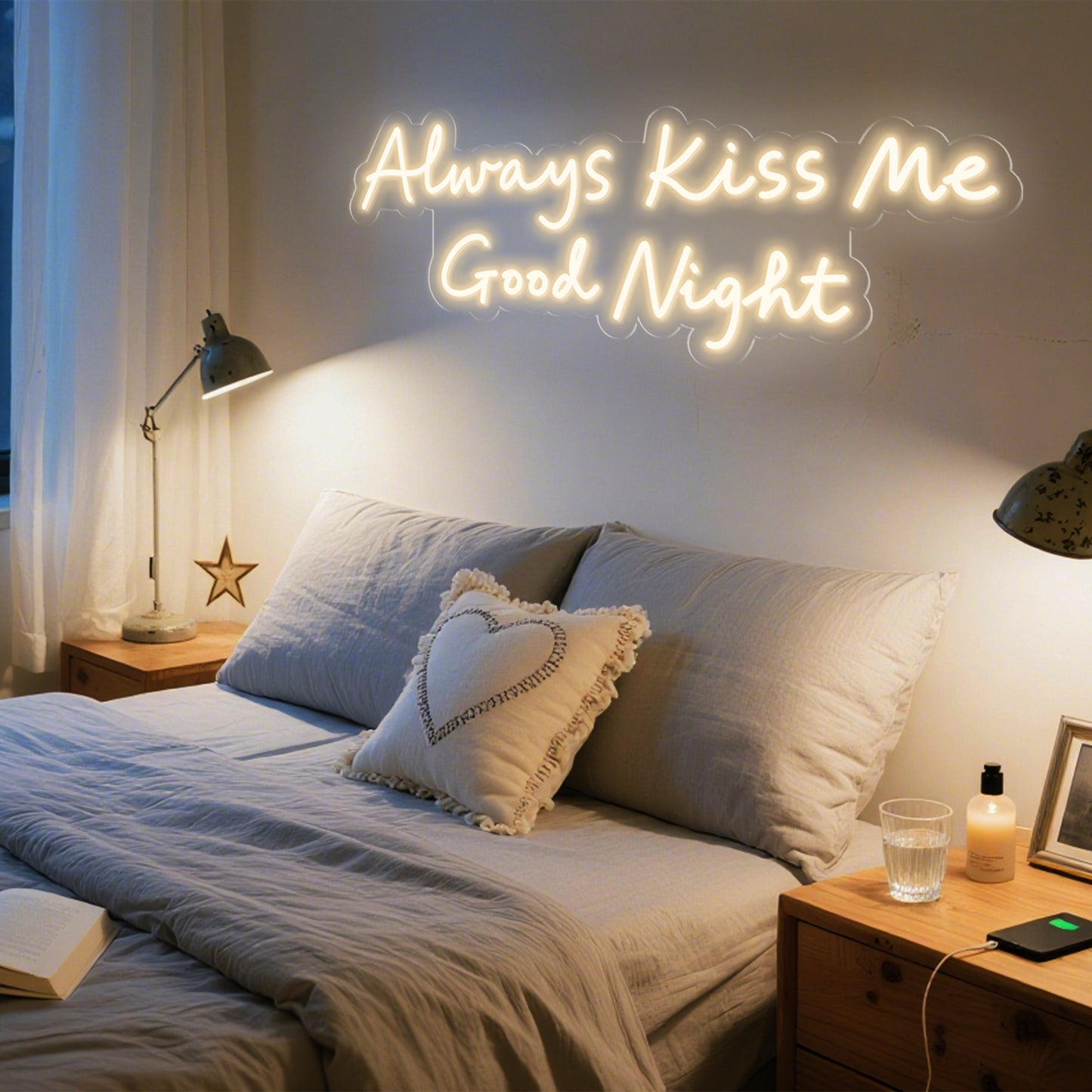 Always Kiss Me Good Night Neon Sign Romantic Bedroom Decor Gift