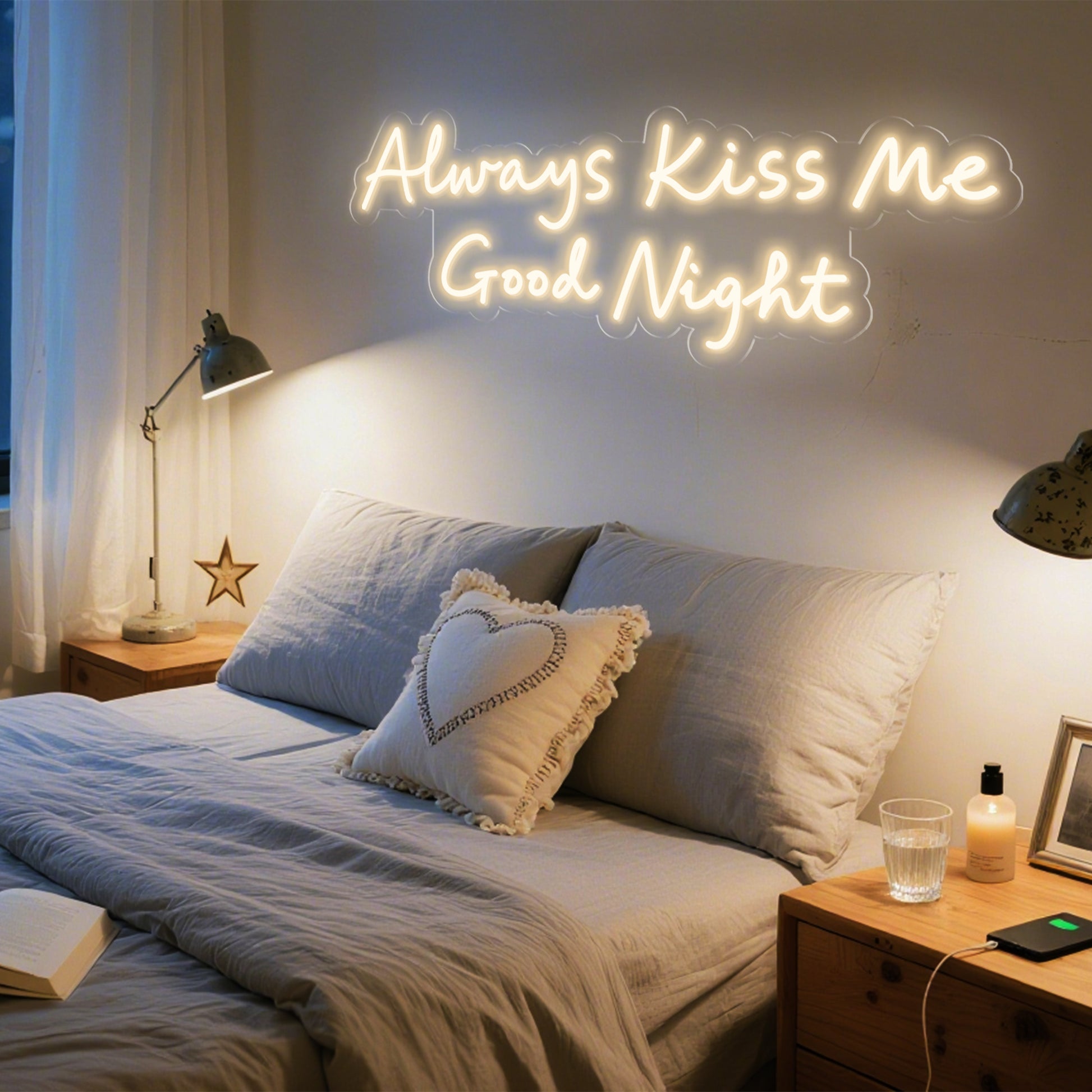Always Kiss Me Good Night Neon Sign Romantic Bedroom Decor Gift