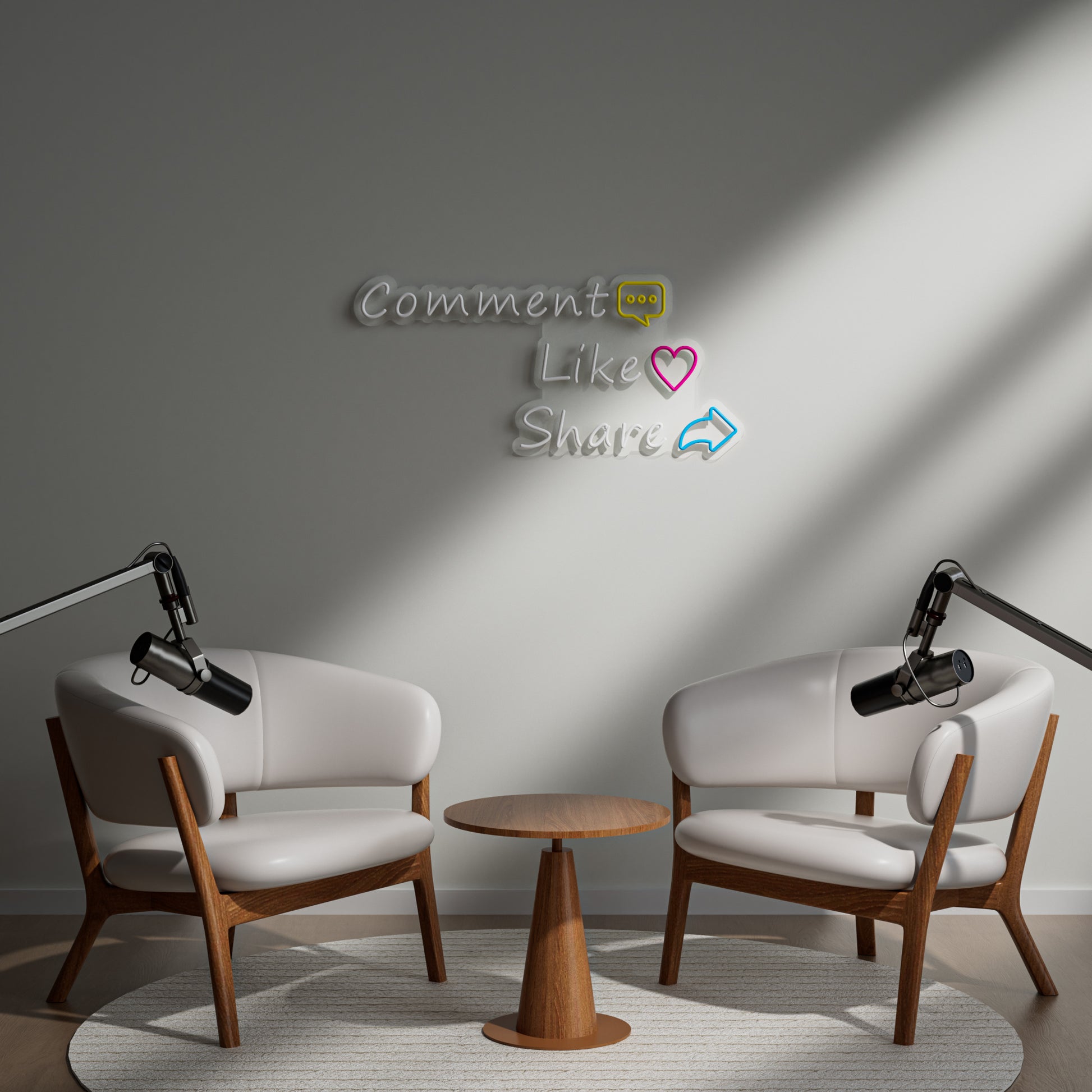 Comment Like Share Neon Sign for Social Media Content Creator Streaming Studio
