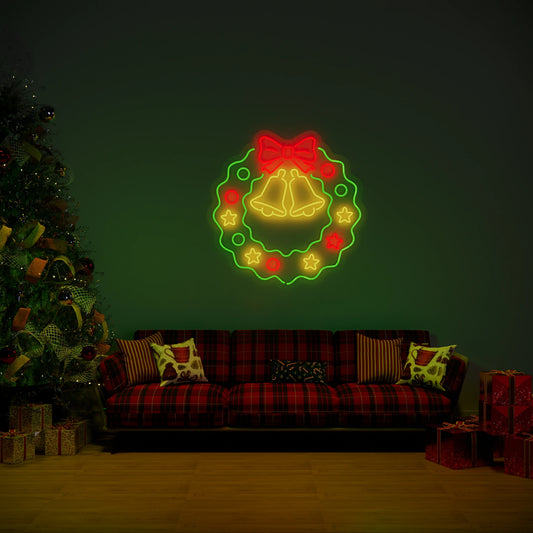 Christmas Wreath Neon Sign for Modern Door & Wall Hanging Decor
