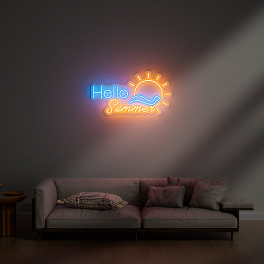 Hello Summer Neon Sign for Beach House Patio Pool Party Seasonal Decor