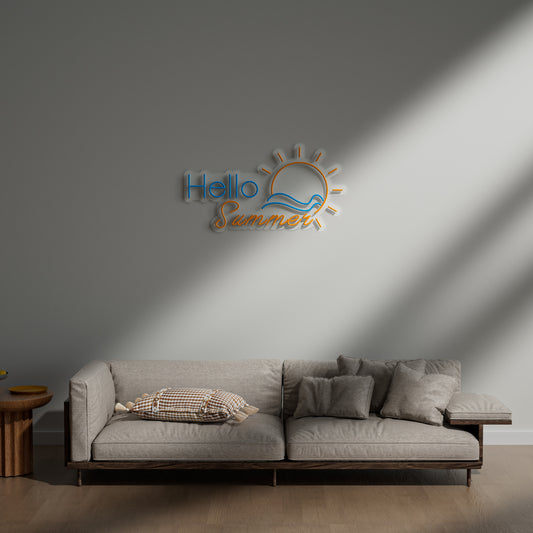 Hello Summer Neon Sign for Beach House Patio Pool Party Seasonal Decor