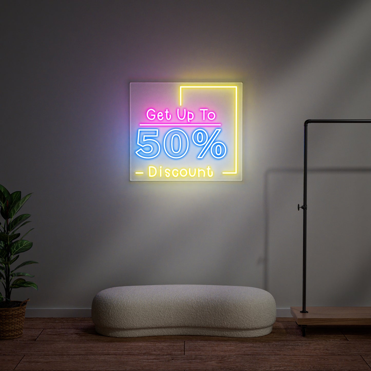 Get Up To 50% Discount Neon Sign for Retail Shop Window Sale Promotion