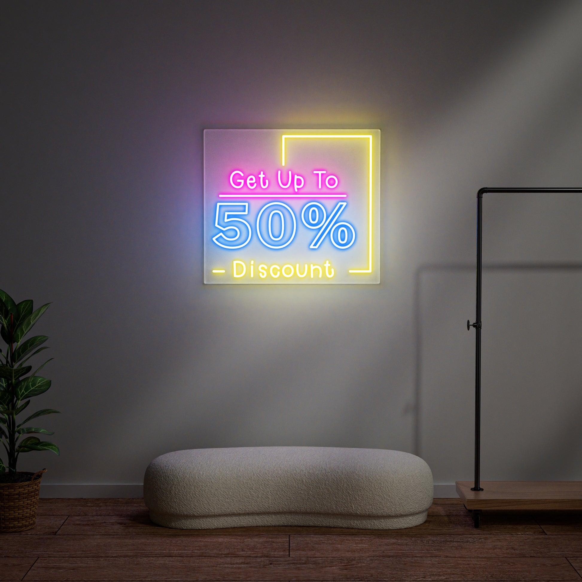 Get Up To 50% Discount Neon Sign for Retail Shop Window Sale Promotion