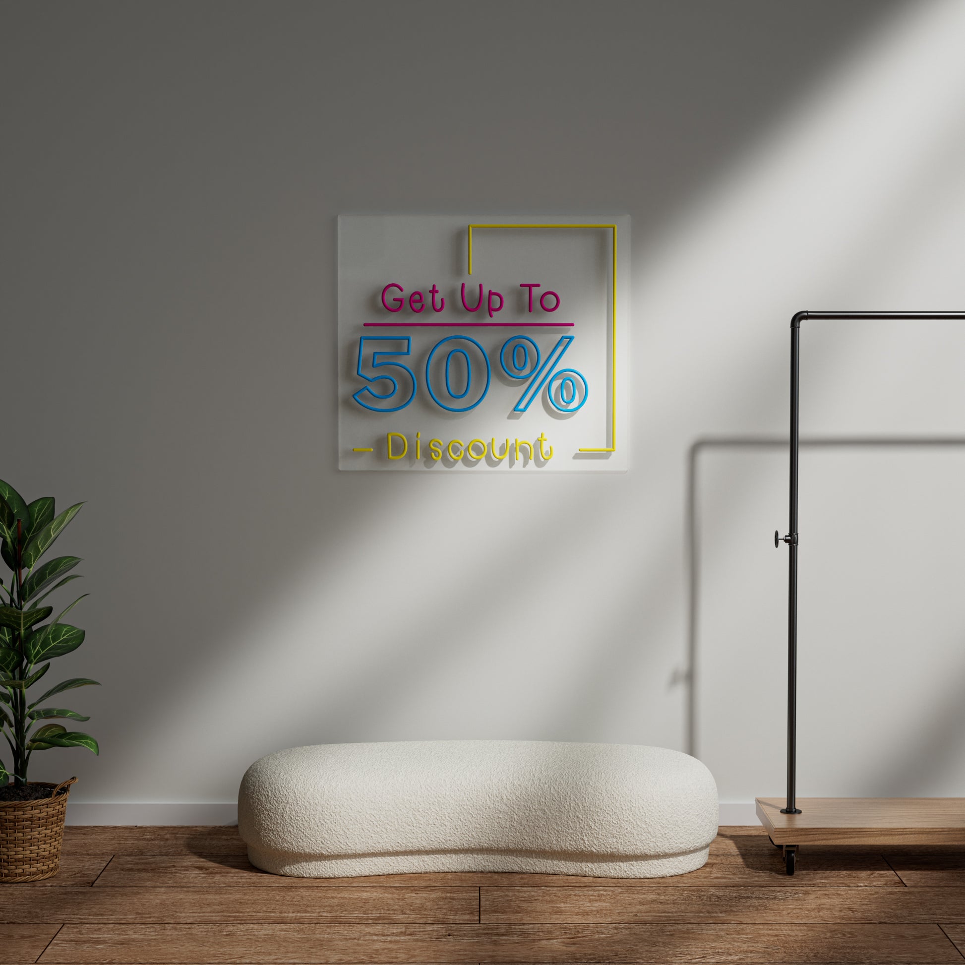 Get Up To 50% Discount Neon Sign for Retail Shop Window Sale Promotion