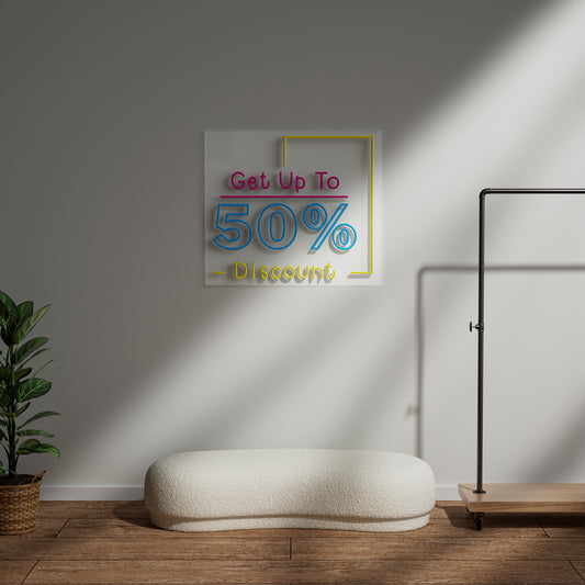 Get Up To 50% Discount Neon Sign for Retail Shop Window Sale Promotion