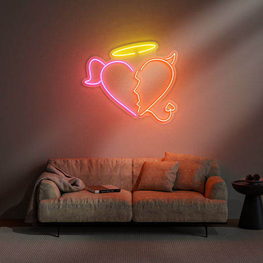 Angle & Devil Heart Neon Sign for Bedroom Game Room Unique Duality Decor