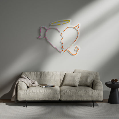Angle & Devil Heart Neon Sign for Bedroom Game Room Unique Duality Decor