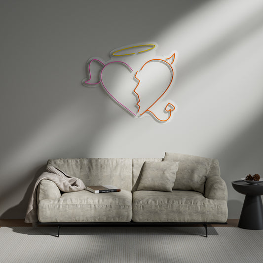Angle & Devil Heart Neon Sign for Bedroom Game Room Unique Duality Decor