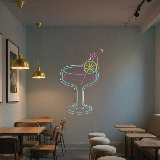 Retro "Cocktails" neon sign for bars and home pubs. Vibrant LED lighting enhances mixology stations. Waterproof design with vintage industrial charm. Makes ideal bar gift.