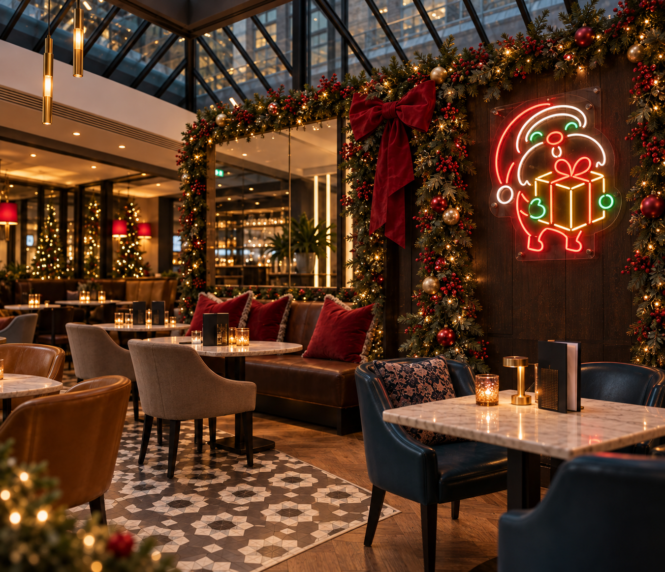 Christmas neon signs in a restaurant